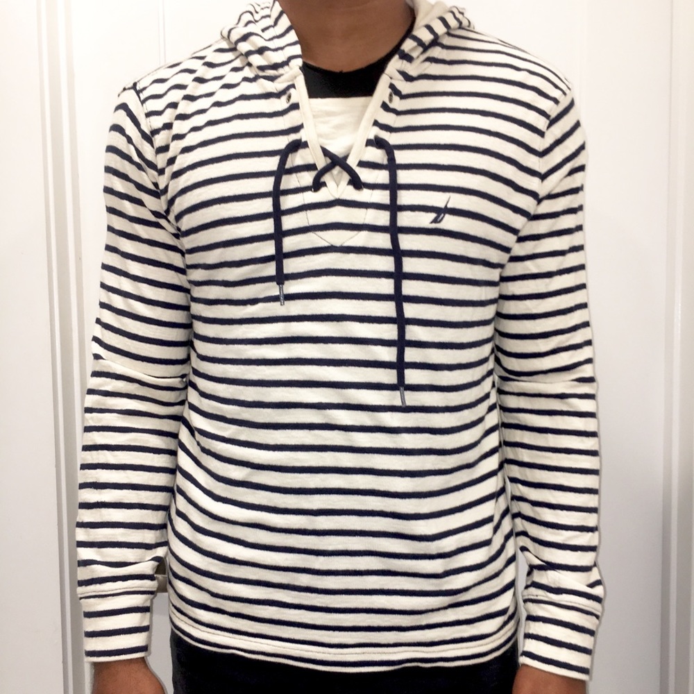 Nautica blue white striped Hoodie Sweatshirt